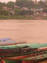 Our first view of Laos. Looking across the Mekong River from Chiang Khong, Thailand to Huay Xai, Laos.